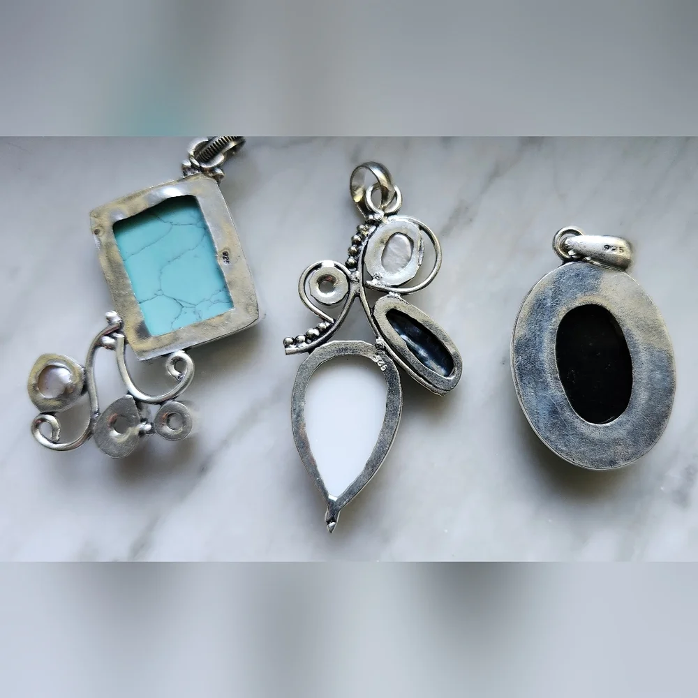 Large Pendant Bundle Sterling Plated Stamped - Picture 6 of 6